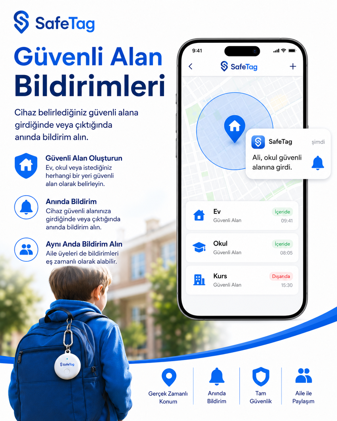 SafeTag Akıllı Takip Cihazı – Araç, Çanta, Anahtar ve Sevdikleriniz İçin Konum Takibi