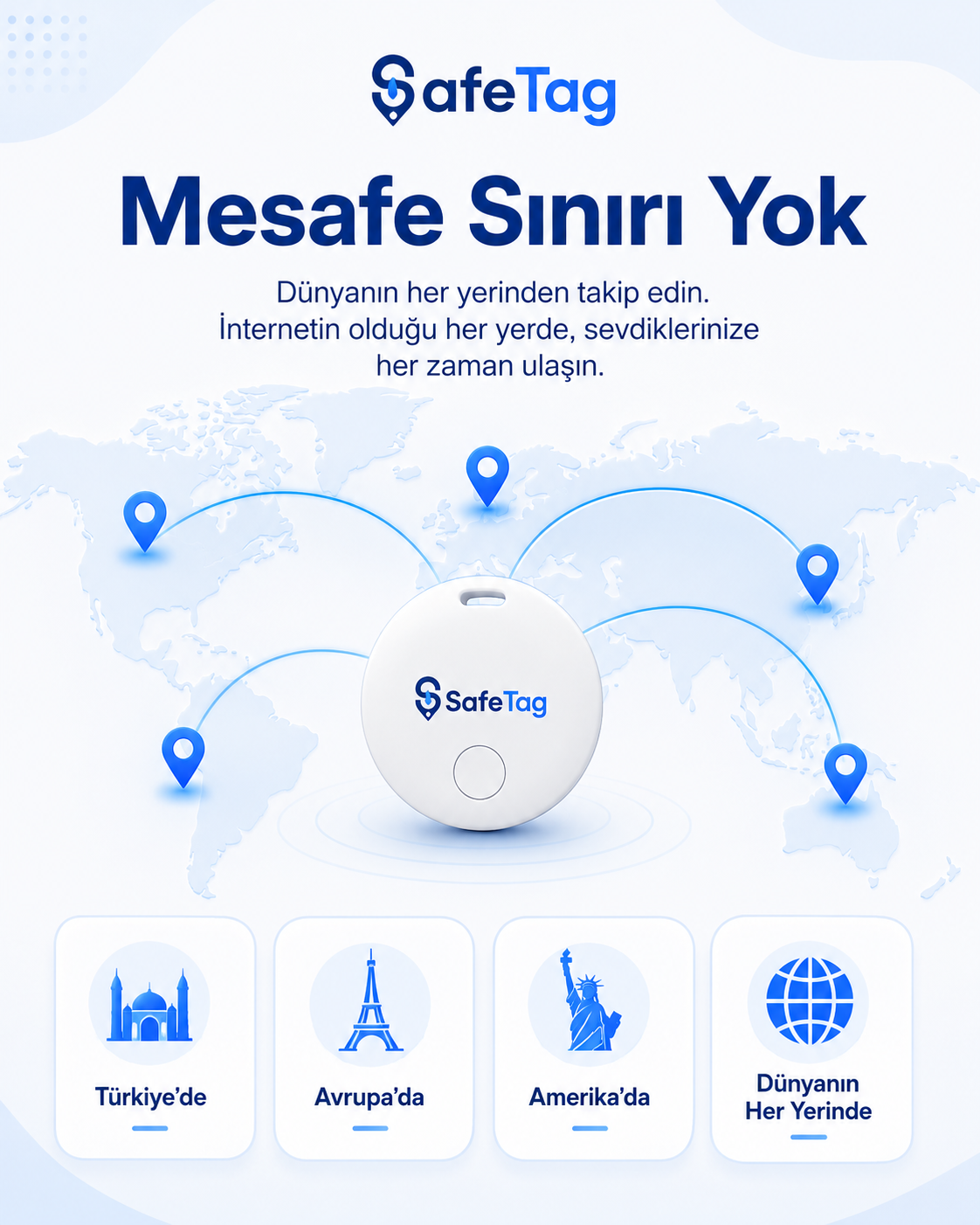 SafeTag Akıllı Takip Cihazı – Araç, Çanta, Anahtar ve Sevdikleriniz İçin Konum Takibi