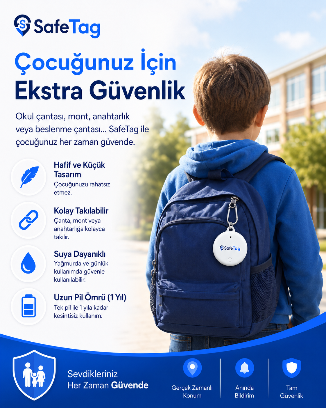 SafeTag Akıllı Takip Cihazı – Araç, Çanta, Anahtar ve Sevdikleriniz İçin Konum Takibi