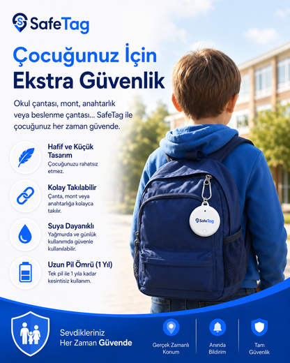 SafeTag Akıllı Takip Cihazı – Araç, Çanta, Anahtar ve Sevdikleriniz İçin Konum Takibi